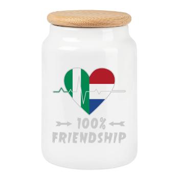Nigeria and the Netherlands 100% friendship - Cookie Jar with Wooden Lid - white - Front