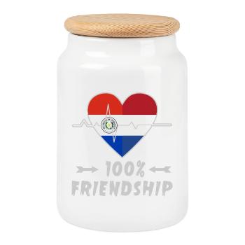 Austria and the Netherlands 100% friendship - Cookie Jar with Wooden Lid - white - Front