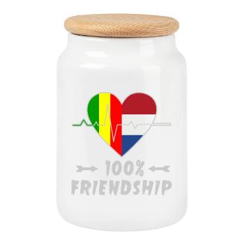 Mali and the Netherlands 100% friendship - Cookie Jar with Wooden Lid - white - Front