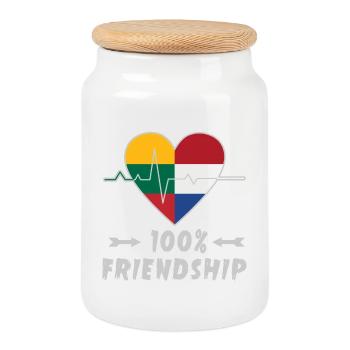 Litauen und Niederlande 100% Freundschaft - Keksdose mit Holzdeckel - Weiß - Vorne