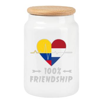 Kolumbien und Niederlande 100% Freundschaft - Keksdose mit Holzdeckel - Weiß - Vorne