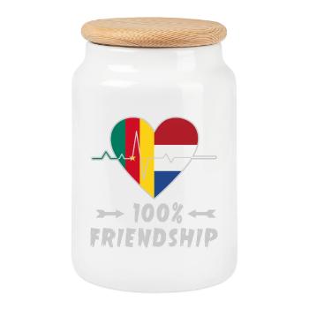100 % amitié entre le Cameroun et les Pays-Bas - Boîte à biscuits avec couvercle en bois - blanc - Devant