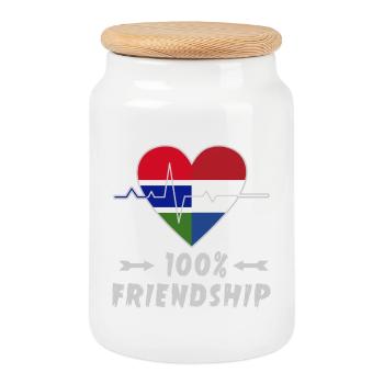 Gambia and Netherlands 100% friendship - Cookie Jar with Wooden Lid - white - Front