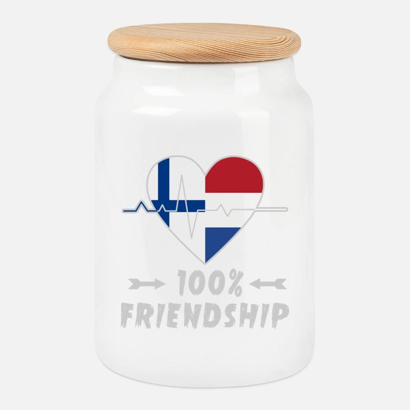 Finnland und Niederlande 100% Freundschaft - Keksdose mit Holzdeckel - Weiß