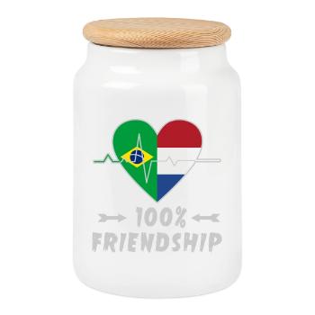 100 % amitié entre le Brésil et les Pays-Bas - Boîte à biscuits avec couvercle en bois - blanc - Devant