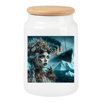 Steampunk Meerjungfrau Titanic - Keksdose mit Holzdeckel - Weiß - Vorne