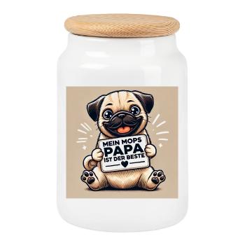 Imprimé chiot câlin pour les papas - Boîte à biscuits avec couvercle en bois - blanc - Devant
