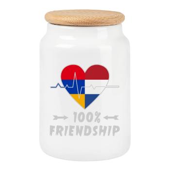 Armenia and the Netherlands 100% friendship - Cookie Jar with Wooden Lid - white - Front