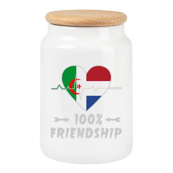 Algeria and the Netherlands 100% friendship - Cookie Jar with Wooden Lid - white - Front