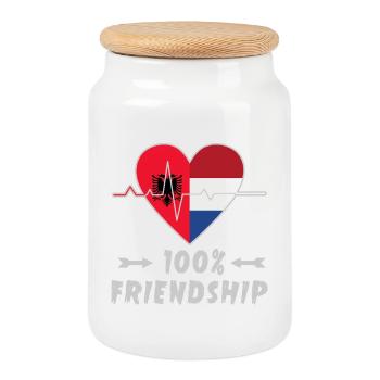 Albania and the Netherlands 100% friendship - Cookie Jar with Wooden Lid - white - Front