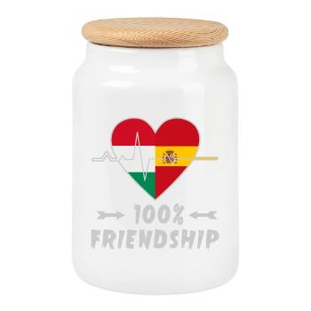 Ungarn und Spanien 100% Freundschaft - Keksdose mit Holzdeckel - Weiß - Vorne