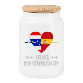 Thailand and Spain 100% friendship - Cookie Jar with Wooden Lid - white - Front
