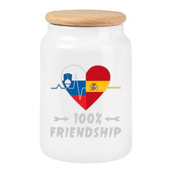 Slowenien und Spanien 100% Freundschaft - Keksdose mit Holzdeckel - Weiß - Vorne