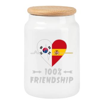100 % amitié entre la Corée du Sud et l'Espagne - Boîte à biscuits avec couvercle en bois - blanc - Devant