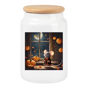 halloween, souris d'halloween, citrouille - Boîte à biscuits avec couvercle en bois - blanc - Devant