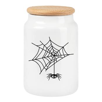 Halloween funny spider hanging from its web - Cookie Jar with Wooden Lid - white - Front