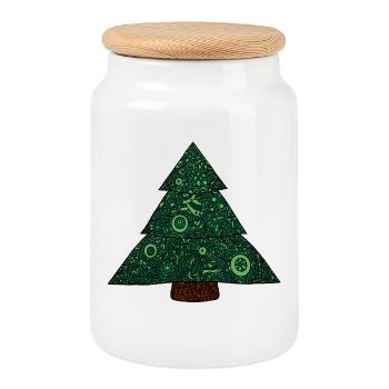 Sapin de Noël Mandala - Boîte à biscuits avec couvercle en bois - blanc - Devant