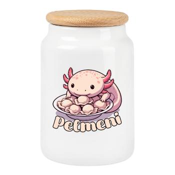Axolotl Pelmeni Cadeau mignon - Boîte à biscuits avec couvercle en bois - blanc - Devant
