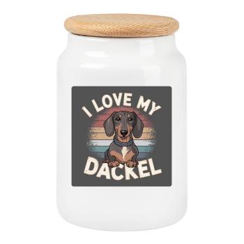 I Love my DackelDesign für Teckel und Hundefreunde - Keksdose mit Holzdeckel - Weiß - Vorne