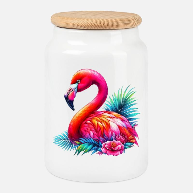 Flamingo - Keksdose mit Holzdeckel - Weiß