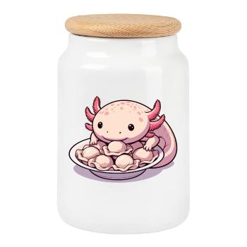 Axolotl Pelmeni Cadeau mignon - Boîte à biscuits avec couvercle en bois - blanc - Devant