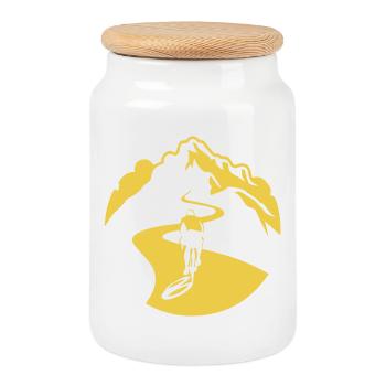 Cyclist on Mountain Road - Cookie Jar with Wooden Lid - white - Front