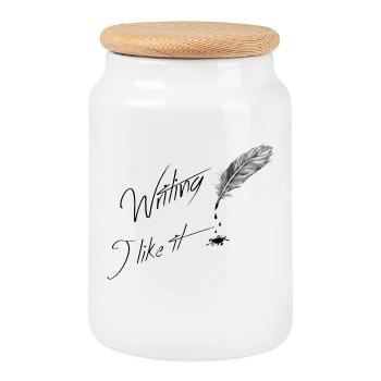 Writing i like it - Cookie Jar with Wooden Lid - white - Front