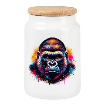 Gorilla - Keksdose mit Holzdeckel - Weiß - Vorne