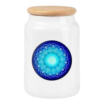 Leuchtendes Mandala in Nachtblau - Keksdose mit Holzdeckel - Weiß - Vorne