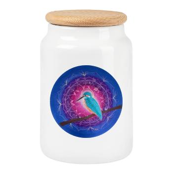 Mystischer Eisvogel mit Mandala - Keksdose mit Holzdeckel - Weiß - Vorne
