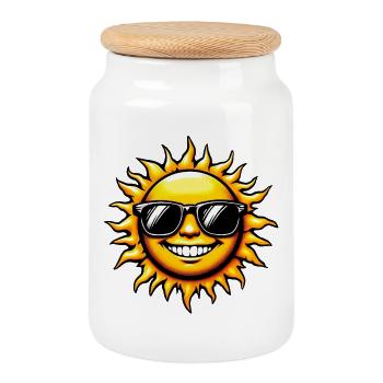Sonne - Keksdose mit Holzdeckel - Weiß - Vorne