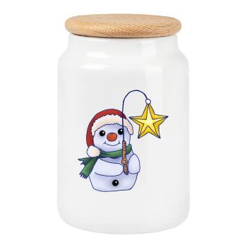 Schneemann mit Stern - Keksdose mit Holzdeckel - Weiß - Vorne