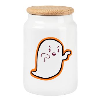 Kawaii Gespenst – Niedliches Halloween Design - Keksdose mit Holzdeckel - Weiß - Vorne