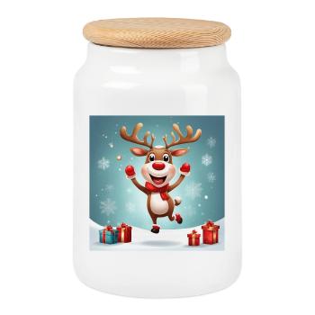 Merry Christmas, Happy Holidays; Rennes - Cookie Jar with Wooden Lid - white - Front