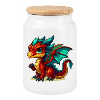 Drache - Keksdose mit Holzdeckel - Weiß - Vorne