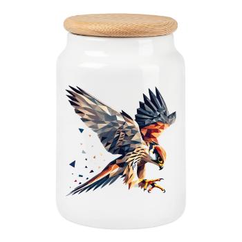Falcon Bird of Prey Polygon Style - Cookie Jar with Wooden Lid - white - Front