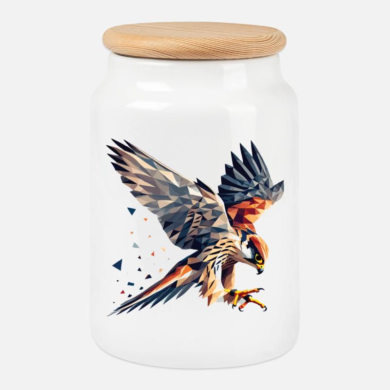 Falke Greifvogel Polygon Stil - Keksdose mit Holzdeckel - Weiß