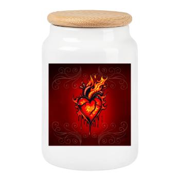 Flammendes Herz. - Keksdose mit Holzdeckel - Weiß - Vorne