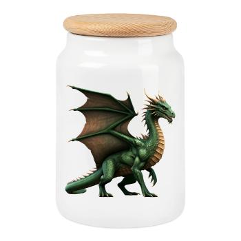 Legendärer grüner Drache - Keksdose mit Holzdeckel - Weiß - Vorne