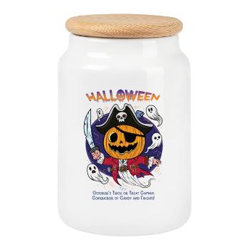 Captain Pumpkin Halloween | Candy Conqueror - Cookie Jar with Wooden Lid - white - Front
