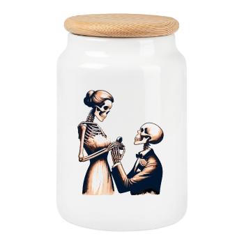 Conception de parodie de squelette de mariage - Boîte à biscuits avec couvercle en bois - blanc - Devant