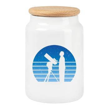 Astronom Teleskop Retro Vintage Weltraum Sterne - Keksdose mit Holzdeckel - Weiß - Vorne