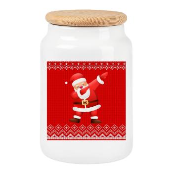 Merry Christmas, Happy Holidays, Santa - Cookie Jar with Wooden Lid - white - Front