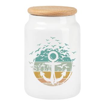 Retro anchor Sylt bird seagulls vintage island sea - Cookie Jar with Wooden Lid - white - Front