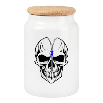 Skull - Cookie Jar with Wooden Lid - white - Front