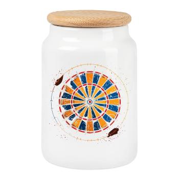 Dartboard Drawing - Cookie Jar with Wooden Lid - white - Front