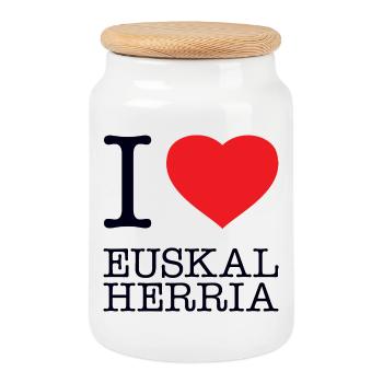 I LOVE EUSKAL HERRIA Basque Country - Cookie Jar with Wooden Lid - white - Front