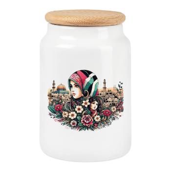 Palestine Femmes - Boîte à biscuits avec couvercle en bois - blanc - Devant