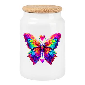Papillon Haut en Couleurs - Boîte à biscuits avec couvercle en bois - blanc - Devant