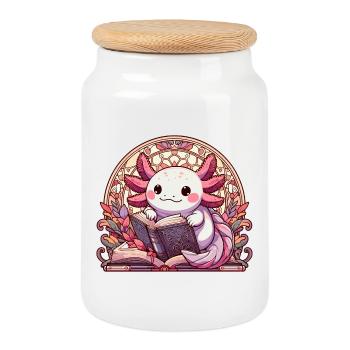 Axolotl Buch Bücher Lesen Geschenk - Keksdose mit Holzdeckel - Weiß - Vorne